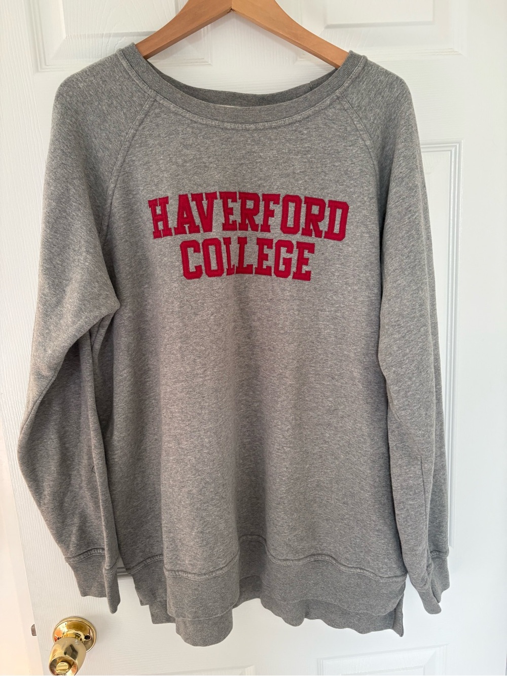 League Gray Crewneck Sweatshirt with Red Haverford College Lettering